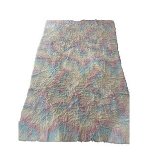 Rainbow shag unicorn play mat rug 94”x60” lightweight backed mat nwt in package